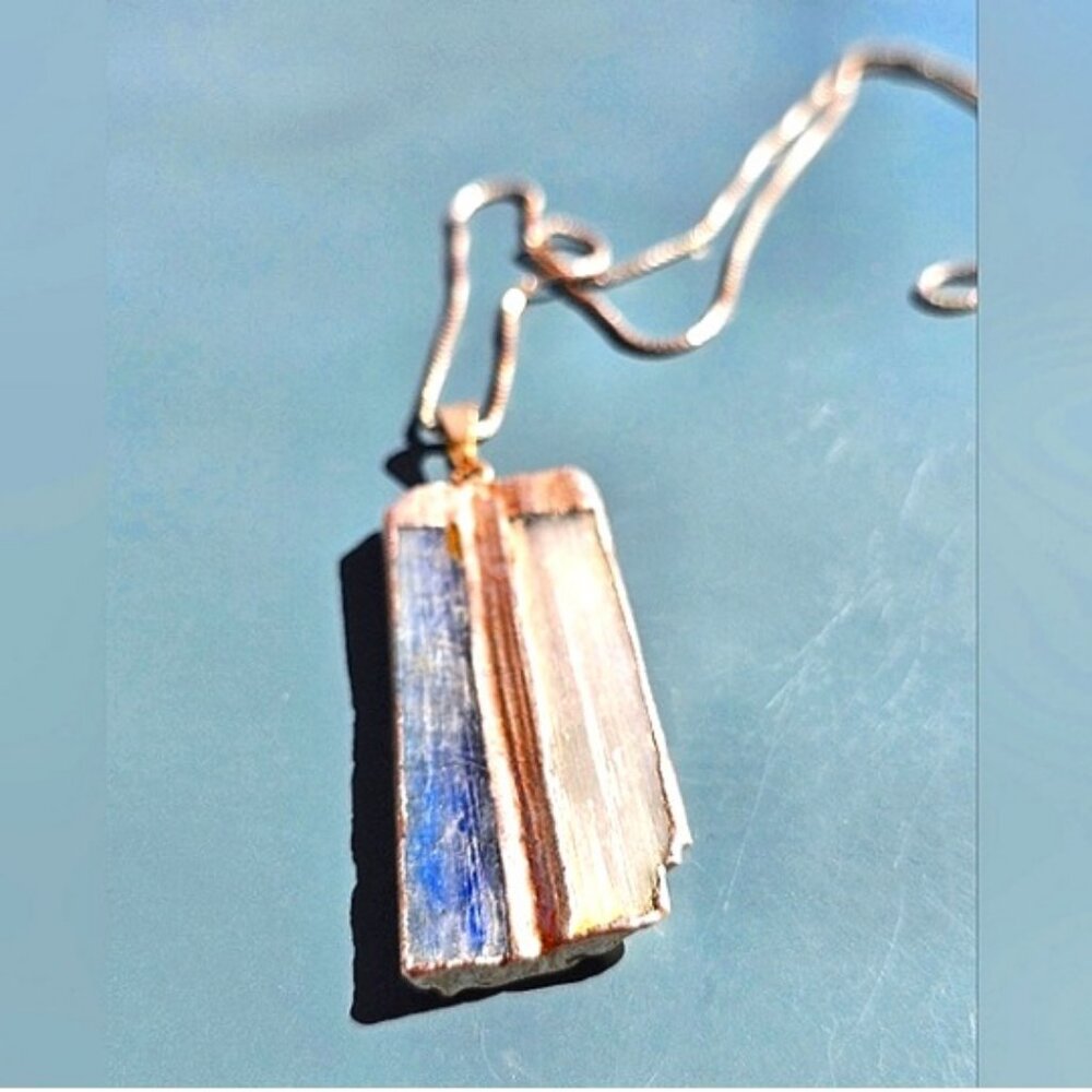 Energy Clearing Raw Kyanite and Selenite Pendant on 18 inch Silver Chain